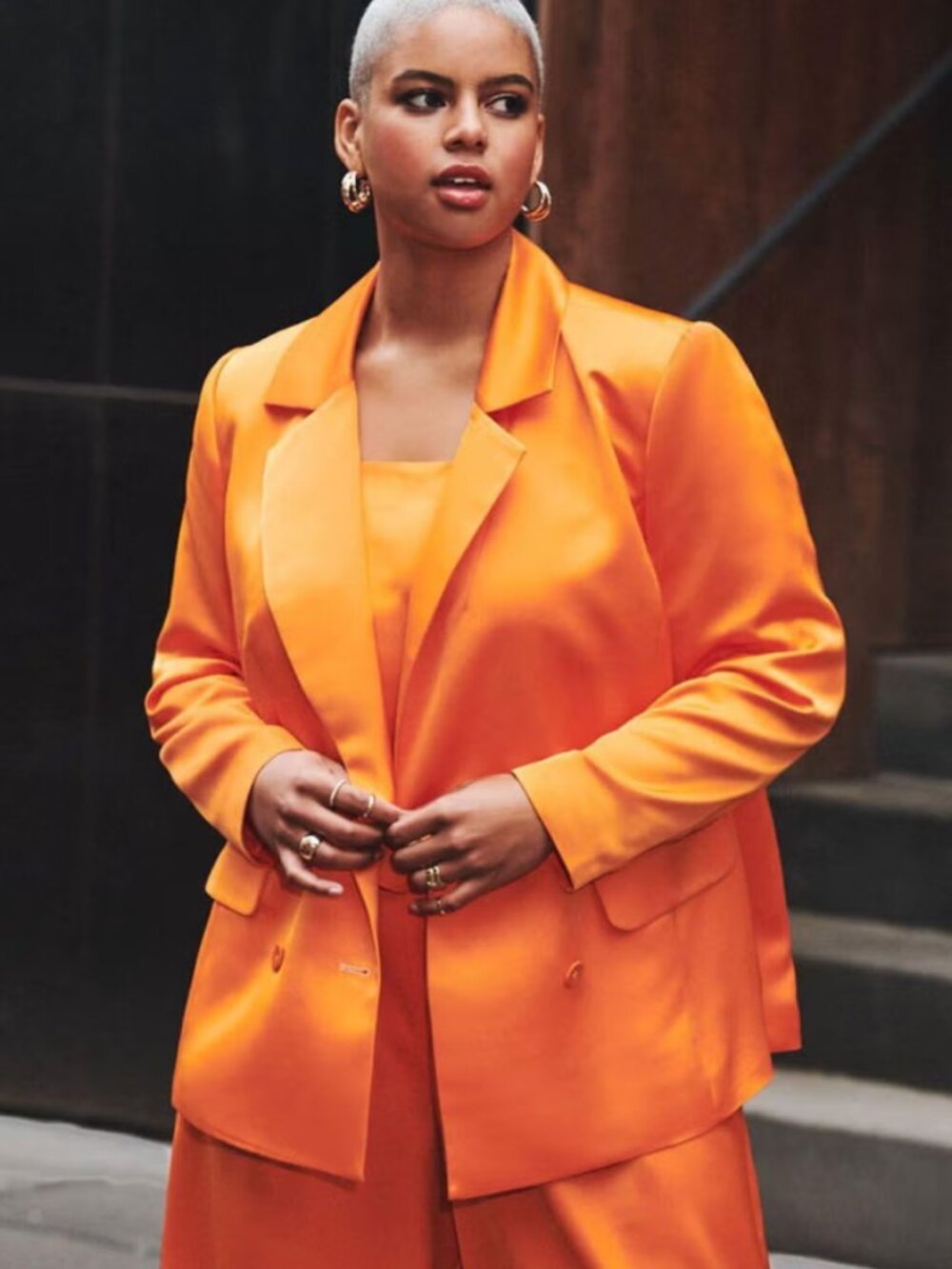 Eloquii Oversized Orange Satin Double-Breasted Blazer Jacket 24
